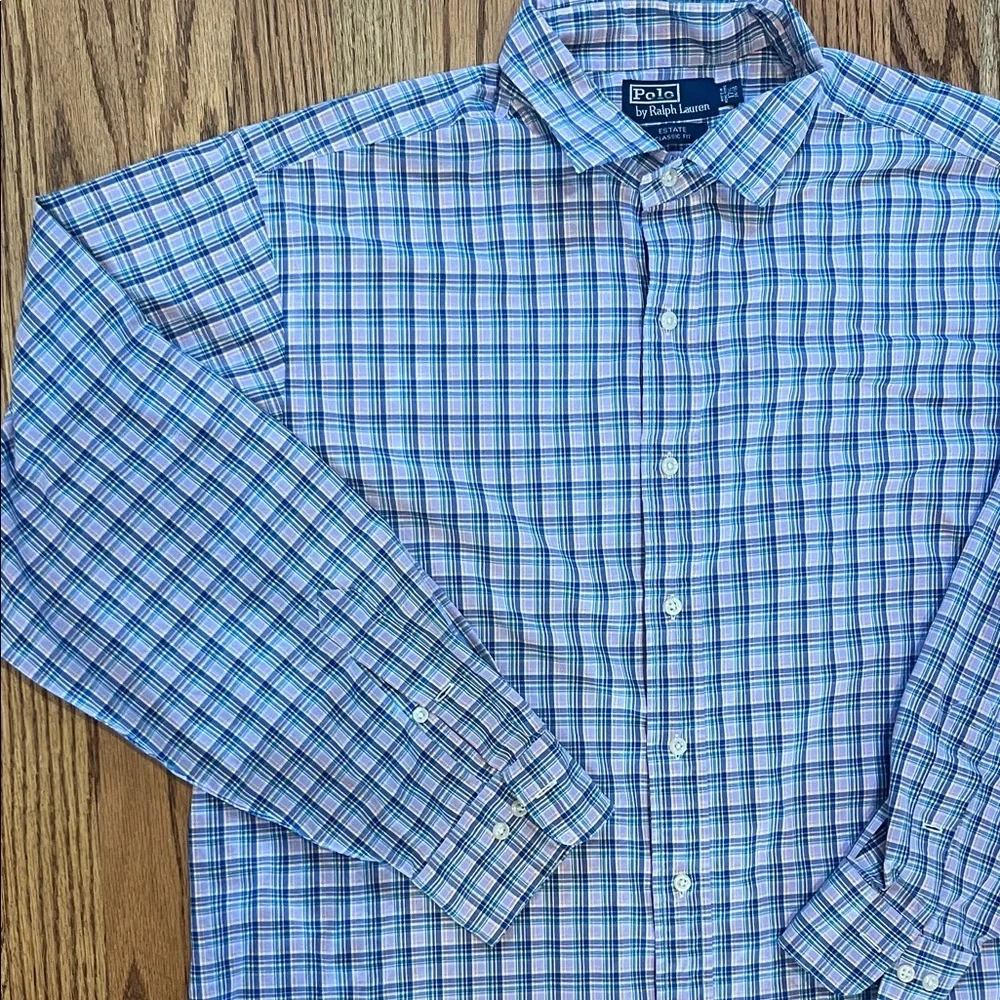 Polo Ralph Lauren Men's Blue and White Checkered Shirt Preppy Classic Fit Plaid